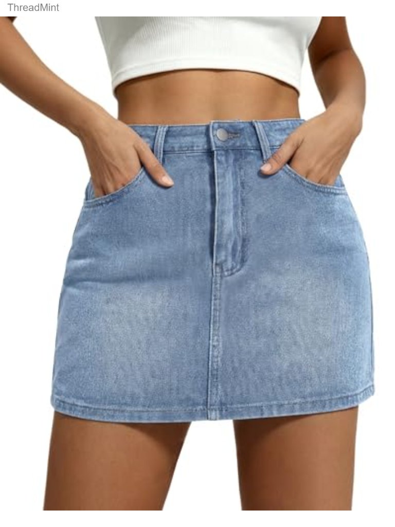 Stretch Denim Mini Skirt High Waist Y2k Casual Skorts With Pockets